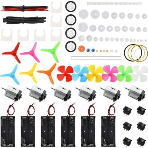 6 Set DC Motors Kit,Electric Motor 3V 15000RPM with 66 PCS Plastic Gears, Holder Case, Motor Bracket, Shaft Propeller & Switch