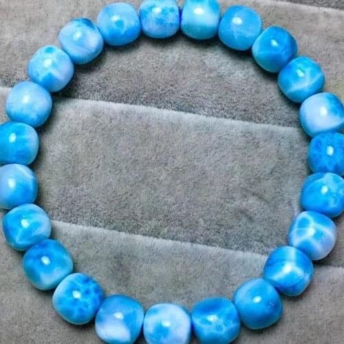 8.6mm Genuine Natural Blue Larimar Barrel Beads Bracelet Gemstone Water Pattern Larimar Women Men AAAAAA