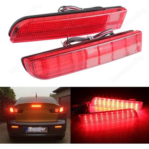 ANGRONG 2x Red Lens LED Bumper Reflector Tail Brake Light For Mitsubishi Lancer EVO X