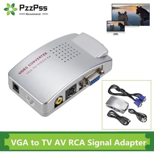 Grwibeou PC Converter Box VGA to TV AV RCA Signal Adapter Converter Video Switch Box Composite Supports NTSC PAL for Computer