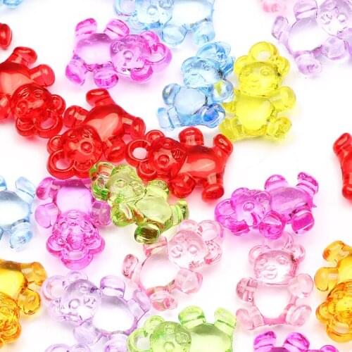 30pcs 20x15mm Hot Sell Cartoon Bear Mixed Colour Transparent Acrylic Charm Pendants Keychain Pendant DIY Making Accessories
