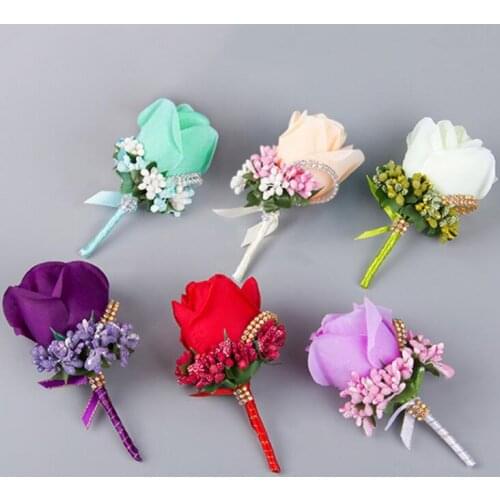 Ivory Red Best Man corsage for Groom groomsman silk rose flower Wedding suit Boutonnieres accessories LX1141