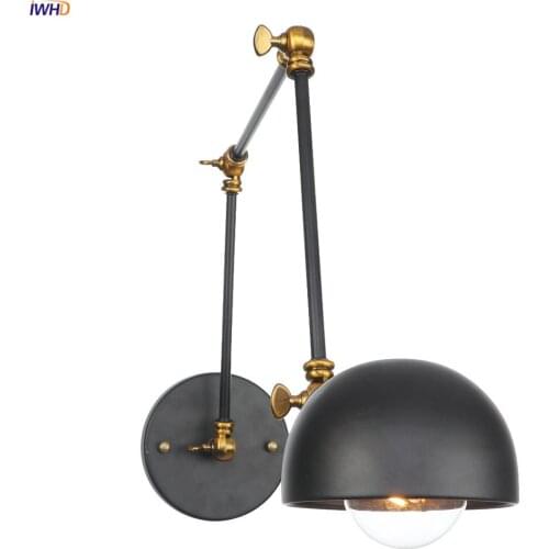 IWHD Black Swing Long Arm Wall Light LED Stair Mirror bedroom Beside Loft Industrial Vintage Wall Lamp Sconce Luminaire Lighting