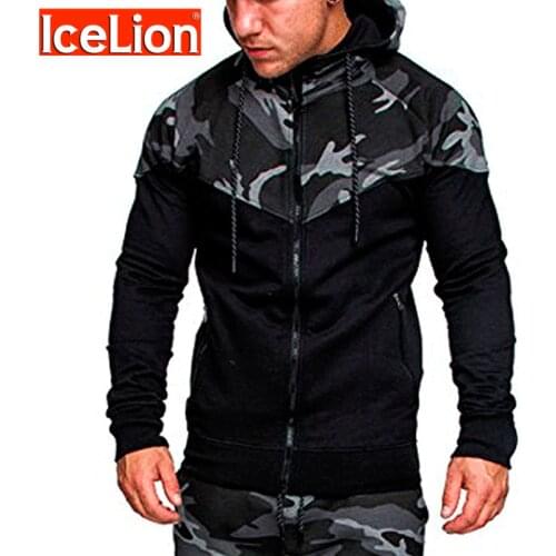 IceLion 2021 Spring Camouflage Patchwork Hoodies Men Zipper Cardigan Sweatshirts Slim Fit Sportswear Mens Fashion Tracksuit