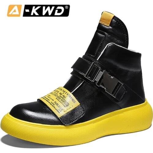 Leather High-Tops Shoes Street Dance Man Schoes Hip-Hop Korean Casual Shoes Men Chaussure Homme Sport Genuine Leather Shoes Men