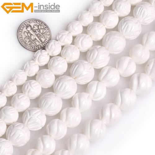 Round Carved Flower Natural White Shell Gem stone Jewelry Making Loose Beads Strand 15" DIY Gem-inside