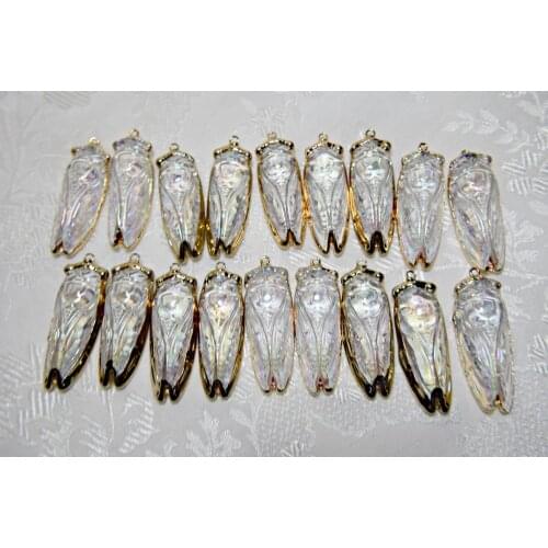 Clear Quartz Pendant Gold Color Brass Vintage Natural Crystal Cicada Necklace Pendants Approx 2.5mm Wholesale Fashion Jewelry