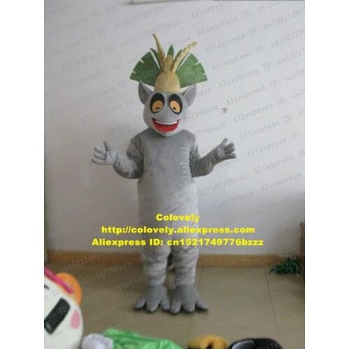 Fancy Gray King Julian Madagascar Lemur Lemuroid Lemuridae Mascot Costume With Bright Yellow Eyes Red Mouth White Tooth No.6646