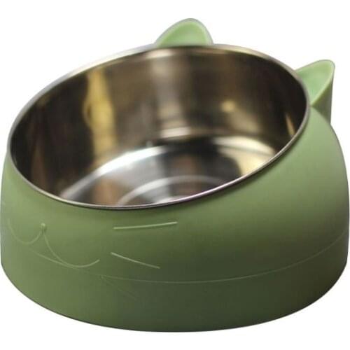 Stainless Steel Cats Dog Food Bowl 15°Slanted Non-slip Pet Utensils Container K1MF