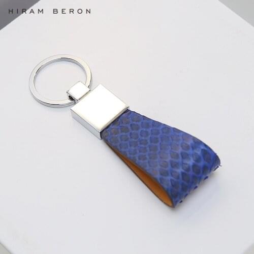 Hiram Beron Mens Key Holder Blue Python Skin Custom Initials personalize with gift package