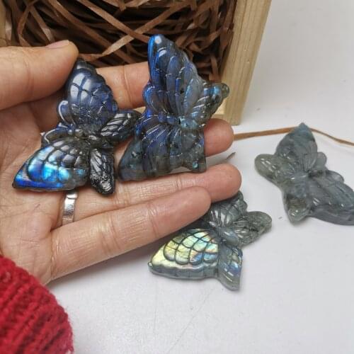 Natural Labradolite Stone Handmade Healing Labradolite butterfly craving crystal animal Angel strong flash As Gift