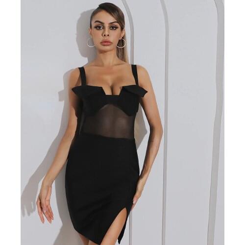 2021 summer new style black and white sexy sling mesh gauze chest folding slit design perspective Kylie Jenner high-quality band