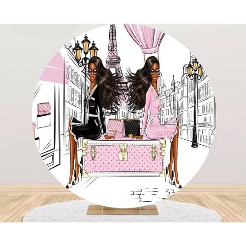 Parisian Modern Girl Women Photo Background Birthday Party Decorations Round Photography Backdrops Covers Photocall YY-786
