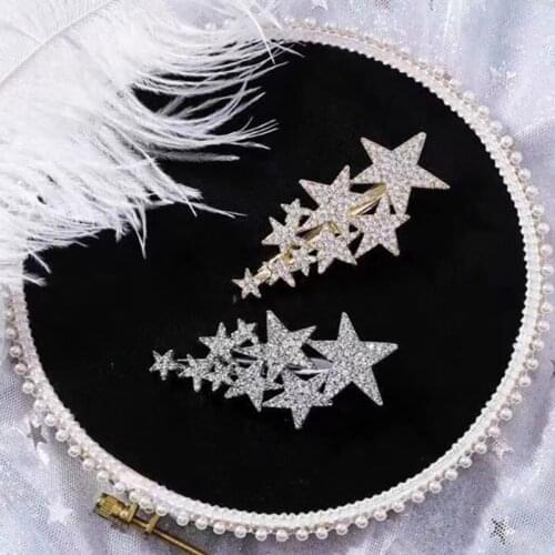 Full Rhinestone Five-pointed Star Hairpin Shiny Crystal Women Girls 2020 Glitter Fashion Gold Silver Duckbill Hairclip