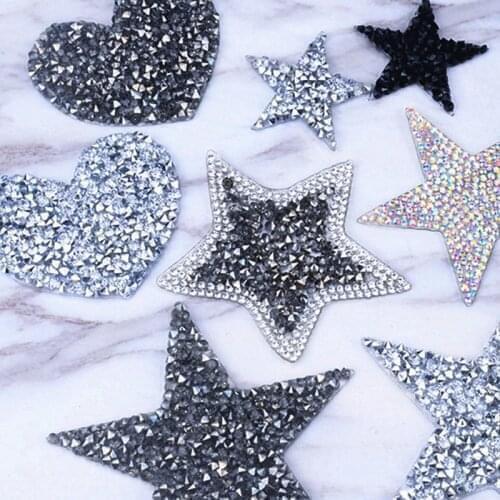 Mixed Size Crystal Rhinestone Star Patches for Clothing Iron on Clothes Appliques Badge Stripes Diamond Pentagram Stickers