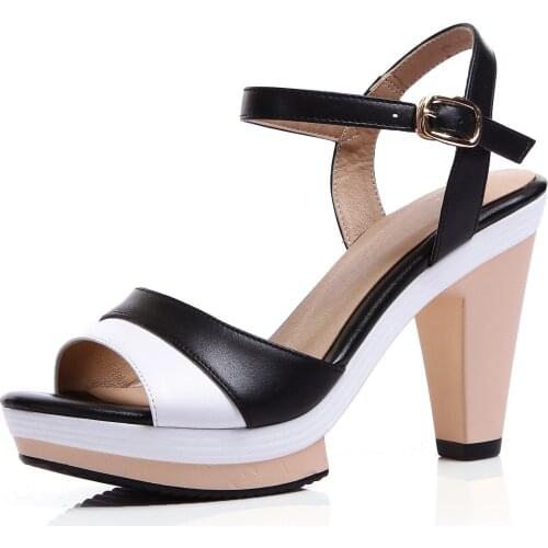 2019 spell colors summer genuine leather sandals women shoes high heel sandals fashion elegant open shoes woman summer sandals