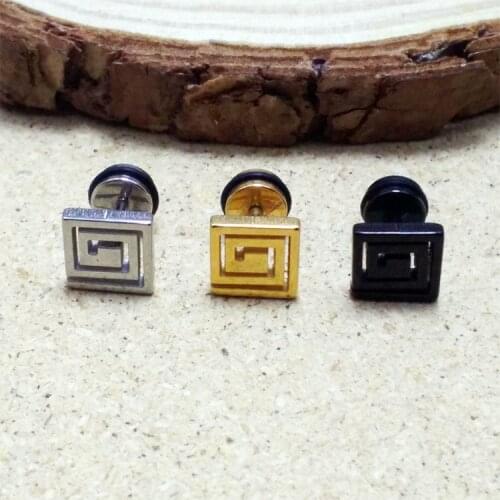 Fashion Punk Maze Earrings Brincos Color Gold Black Titanium Steel Geometric Stud Earrings Ear Jewelry For Men Women