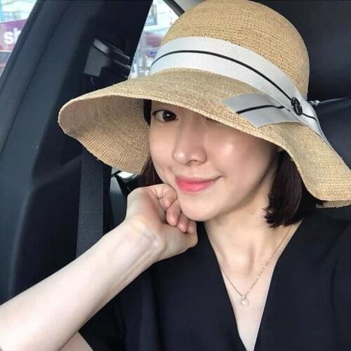 Handmade Bow Raffia Summer Hat For Women Female Anti-UV Foldable Travel Dome Wide-brimmed Cap Korean Wild Beach Hat High Quality