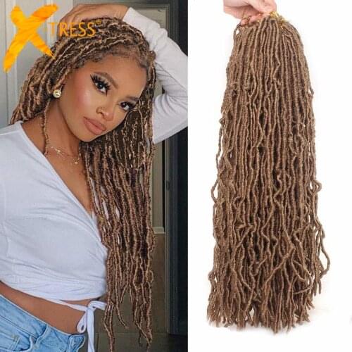 Synthetic Crochet Braids Hair Curly Faux Locs X-TRESS Brown Colored Soft Natural Fluffy Dreadlocks Pre-looped Hair Extensions