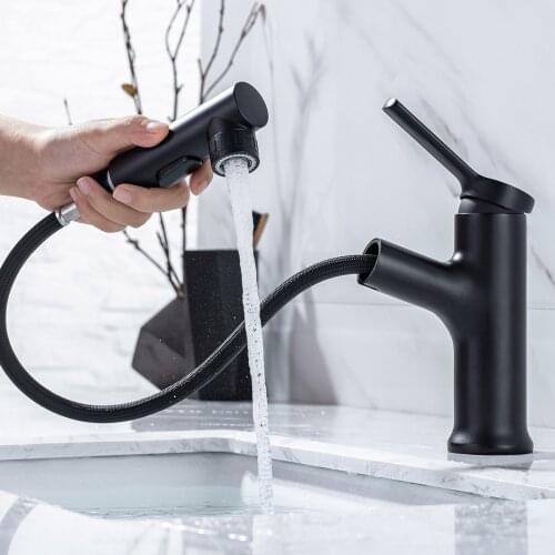 Bathroom Kitchen Basin Faucet 3 Modes Rotatable Single Handle Pull Out Spray Sink Tap Hot And Cold Water Crane Deck Mount Faucet