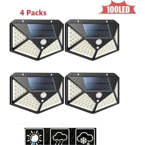 1-4pcs 100LED Solar light Waterproof Solar Garden light Bulb PIR Motion Sensor lamp Wall Mounted Outdoor Street lights 4 sided