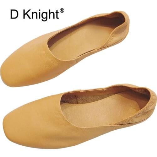 Spring Genuine Leather Retro Womens Flats Shoes Cowhide One-Step Grandma Shoes Loafers Shallow Mouth Ballet Flats Shoes Woman