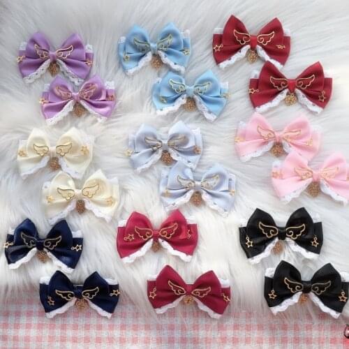 Vintage Japanese Sweet Lolita Multicolor Handmade Kawaii Bow JK Uniform Hairpin Headwear Cosplay Women Hair Accessory Side Clip