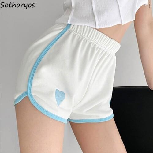 Women Short Sleep Bottoms Heart Embroidery Fresh Sweet Girls Nightwear Home Leisure Cozy Females Lounge Teenagers Trendy Popular