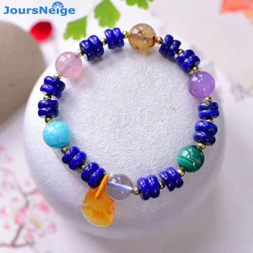 Wholesale JoursNeige Blue Natural Stone Bracelets Yellow Crystal Pixiu Pendant Bracelets for Women Original Bracelet Jewelry