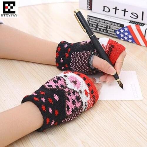 Winter Warm Women Boys & Girls Students Gloves,Fashion Wild Wool Knitted Floral Fingerless Half Finger Gloves Children Gloves