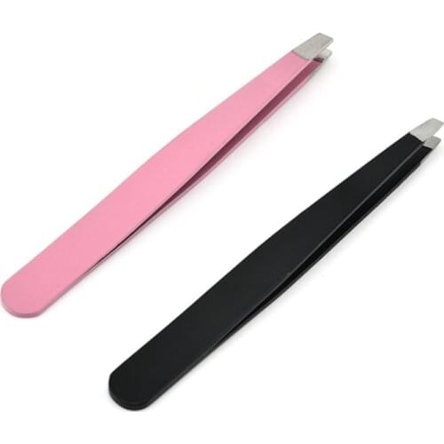 1PC Black/Pink Eyebrow Tweezer Hair Beauty Slanted Puller Stainless Steel Eye Brow Clips Hair Removal Makeup Tool