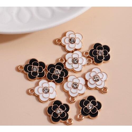 10pcs/lot 13*16mm Enamel Crystal Flower Charms DIY for Necklaces Pendants Earrings Making Handmade Craft Jewelry Accessories