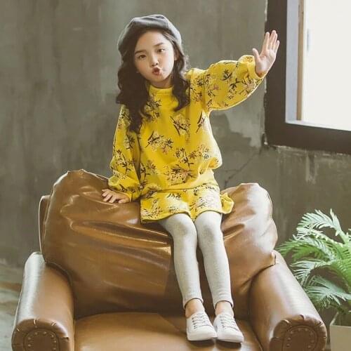 2018 NEW Autumn Baby Girl Clothes Girls Clothing Sets Fashion Yellow Floral Long Sleeve+Stars Skirt Casual 2PCS Girls Suits