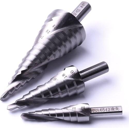 3 Size HSS Spiral Groove Step Cone Drill Metal Hole Cutter Bit Set 4 To 12 20 32mm