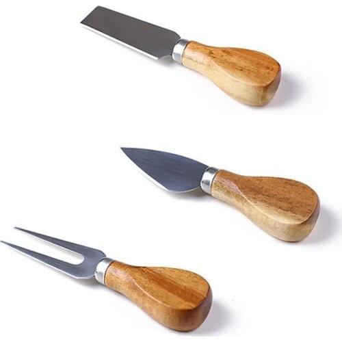 3 Pcs Stainless Steel Wood Handle Cheese Knife Fork Creative Butter Shaver Set Dessert Cute Tableware