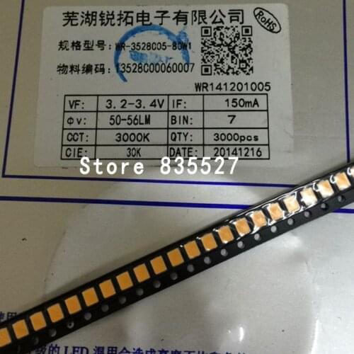 3000pcs/lot 150MA 55-56LM LED lamp beads nature white / warm white / cool white SMD 2835 0.5W Copper stents light emitting diode