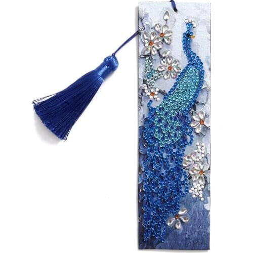 5D Diamond Painting Exquisite Flowers Peacock Leather Bookmarks Tassel Bookmarks Special Shaped Diamond Embroidery Craft Decor