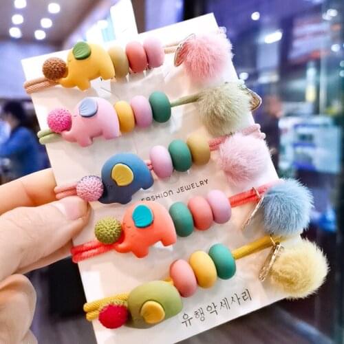 60pcs/lot DIY Simple Multi Resin Elephant Calf Hair Bands Bulb Beads Cartoon Rubber Bands Hair Styling Tools Accessory HA1810