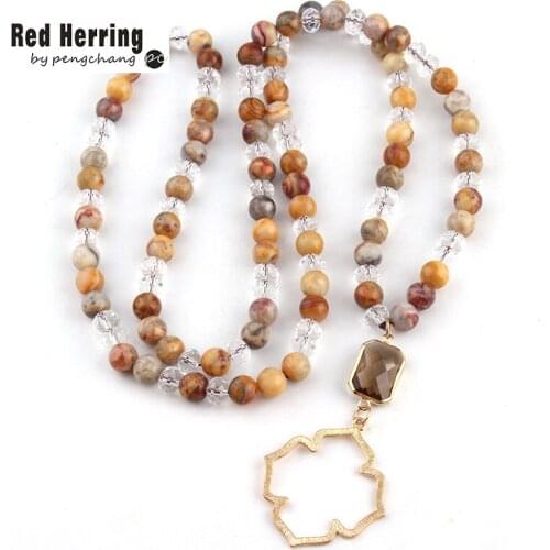 Free Shipping Fashion White Glass and Crazylace Agat Jewelry Crystal and Flower of Life Pendant Punk Necklaces