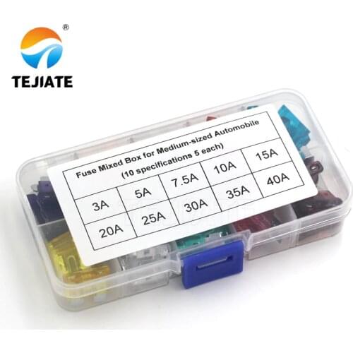 50pcs/lot Car Auto Medium Size Standard Blade Fuse Box Plastic Box Assortment with 3A 5A 7.5A 10A 15A 20A 25A 30A 35A 40A Fuses