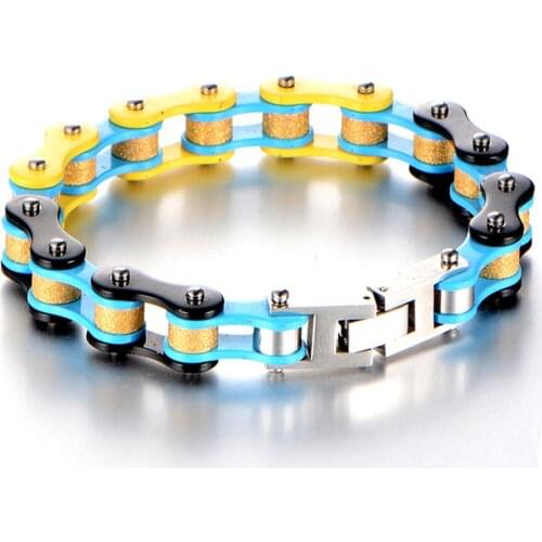 Punk Yellow Blue Black Bike Motor Motorcycle Chain Bracelets Top Titanium Stainless Steel Biker Mens Bracelet Bangle jewelry