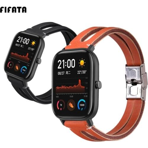 FIFATA Bracelet For Xiaomi Huami Amazfit GTS BIP GTR 42mm Genuine Leather Wrist Strap Smart Watch Replacement Bands Accessories
