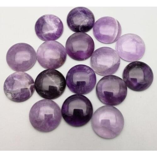Wholesale Fashion natural purple crystal stone beads charm 20mm round cab cabochon 12Pcs for jewelry making Ring accessories