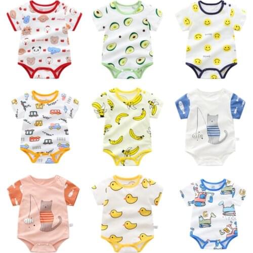 Newborn Infant Baby Romper 2021 Summer Short Sleeve Cotton Cartoon Print Unisex Bodysuit Baby Girls Boys Clothes