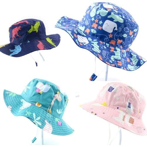 Doitbest 2021 Summer kids Bucket Hat UV Sunscreen Boys Cap Children Panama Outdoor Beach Girls Sun Hat Cartoon Fisherman Cap