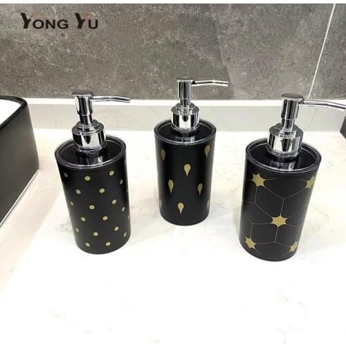 330ML Plastic Bathroom Soap Dispenser Black Golden Printing Liquid Soap Dispensers Bath Pump Bottle Home Decoration