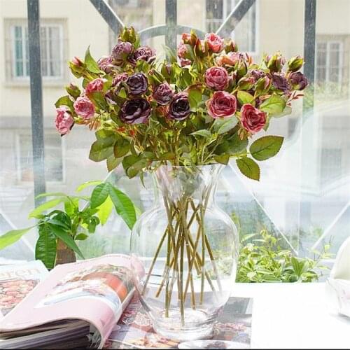 7Pcs Fake Short Stem Peony (5 heads/piece) 16.54" Length Simulation Autumn Camellia for Wedding Home Artificial Flowers