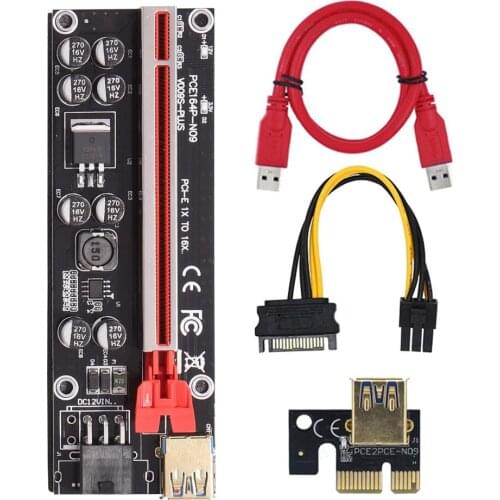 VER009Splus USB 3.0 Cable PCI Express Riser PCIE 1X To 16X Extender SATA 15Pin To 6pin Adapter Card For Miner Bitcoin Mining