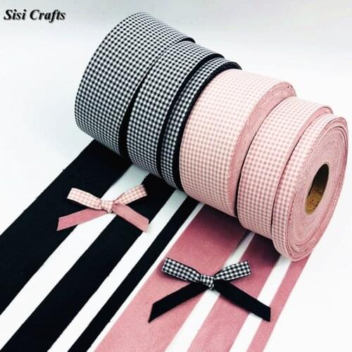 Sisi Crafts Tape Different Face 10mm Plaid Velvet Ribbon 25mm 40mm Fabric Bias Layering DIY Hair Bow Collar Handmade Accessor 1M