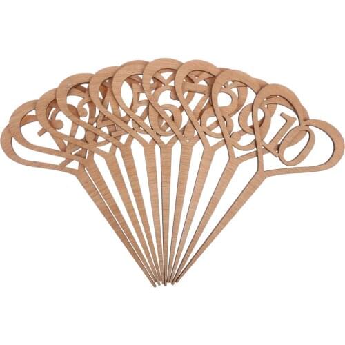 MagiDeal Vintage Wooden MDF 1-10 Heart Wedding Table Number Set Sticks Cake Toppers Baby Shower Birthday Party Decor Favor Gift